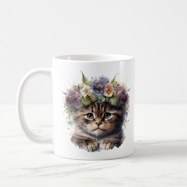 Niedliche Wasserfarbenkatze Kaffeetasse (Links)