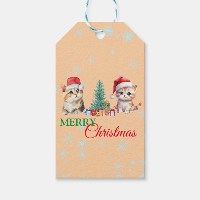 Niedliche Wasserfarbenkatze Weihnachtskätzchen Par Geschenkanhänger (Vorderseite)