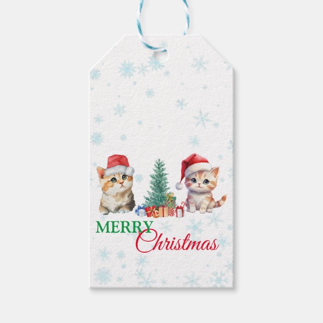 Niedliche Wasserfarbenkatze Weihnachtskätzchen Par Geschenkanhänger (Vorderseite)