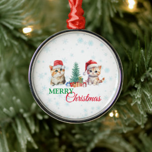 Niedliche Wasserfarbenkatze Weihnachtskätzchen Par Ornament Aus Metall