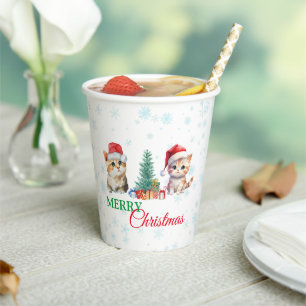 Niedliche Wasserfarbenkatze Weihnachtskätzchen Par Pappbecher