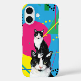 Niedliche Wasserfarbenkatzen mit Retro-Muster iPhone 16 Hülle
