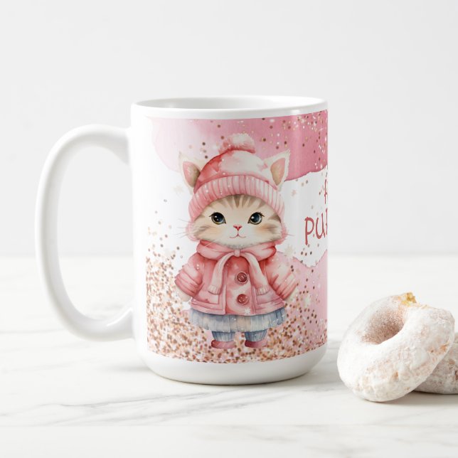 Niedliche Wasserfarbenküche Katze Wintermäntel Kaffeetasse (Mit Donut)