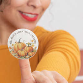 Niedliche Wasserfarbenkürbis Dankbar Dankbar geseg Runder Aufkleber