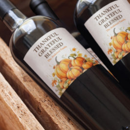 Niedliche Wasserfarbenkürbis Dankbar Dankbar geseg Weinetikett