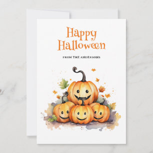 Niedliche Wasserfarbenkürbis Kids Halloween Card Feiertagskarte