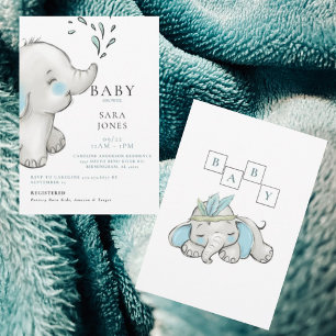 Niedliche Wasserfarbenlephant Kinderdusche Einladung
