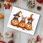 Niedliche Wasserfarbenmäuse Halloween Pumpkins Postkarte<br><div class="desc">Dieses Design kann durch Auswahl der Option Design bearbeiten personalisiert werden. Sie können auch auf andere Gegenstände übertragen. Kontaktieren Sie mich unter colorflowcreations@gmail.com oder nutzen Sie die Chat-Option oben auf der Seite, wenn Sie dieses Design auf einem anderen Produkt haben möchten oder Hilfe bei diesem Design benötigen. Sehen Sie mehr...</div>