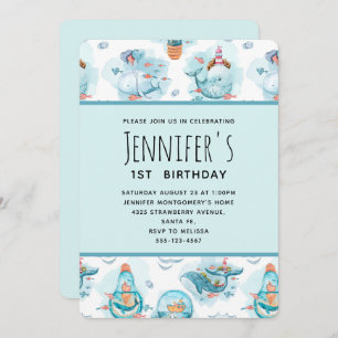 Niedliche Wasserfarbenmuster Whale Geburt Einladung