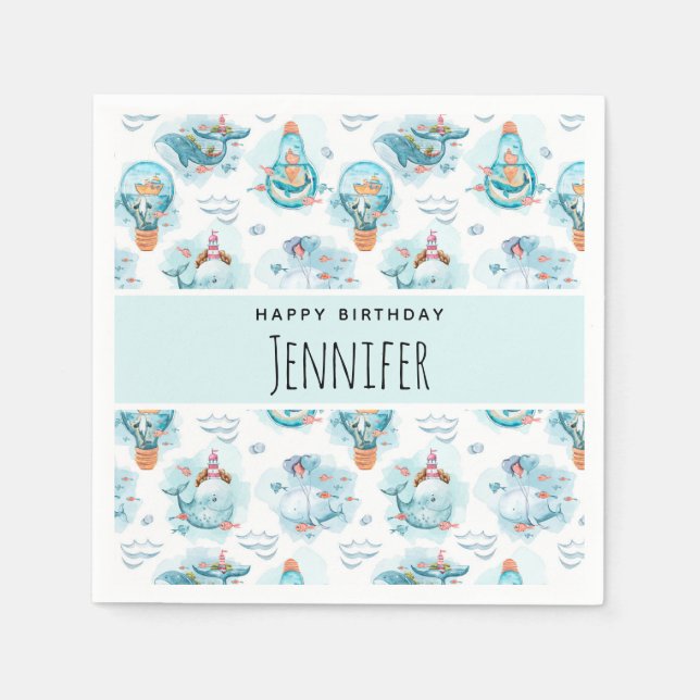 Niedliche Wasserfarbenmuster Whale Geburt Serviette (Vorderseite)