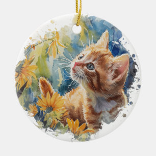 NIEDLICHE WASSERFARBENTABBBY KÜCHE MIT BLUME KERAMIK ORNAMENT