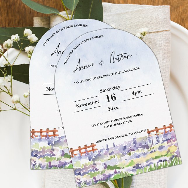 Niedliche Wasserfarbenwelt - Lavendelfelder Hochze Einladung (Cute Watercolor Landscape Lavender Fields Wedding Invitation)
