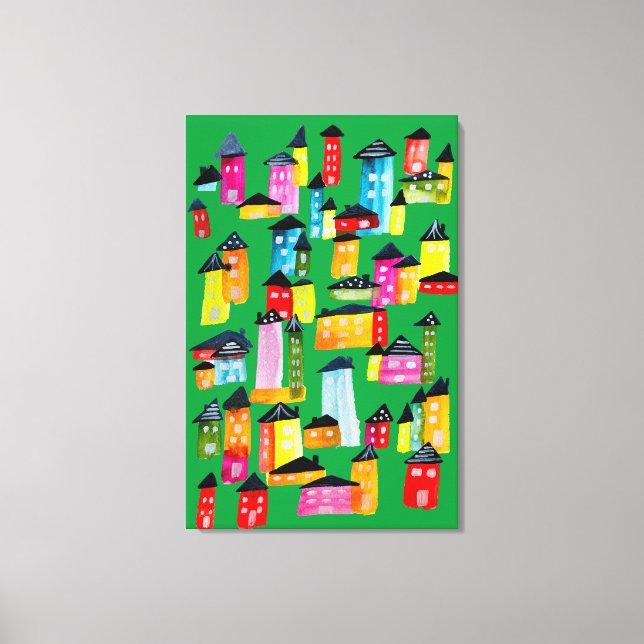 Niedliche Wasserfarbhäuser Leinwanddruck (Vorderseite)