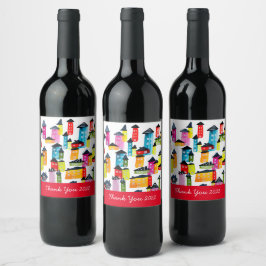 Niedliche Wasserfarbhäuser Weinetikett