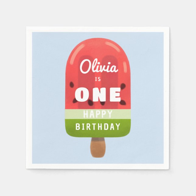 Niedliche Wassermelone Popsicle 1. Geburtstag Serviette (Vorderseite)