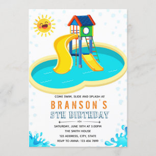 Niedliche Wasserparkgeburtstags-Themaeinladung Einladung