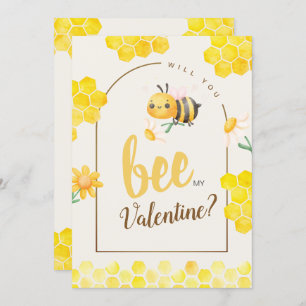 Niedliche Watercolor Bee & Honeycomb Valentinstag Feiertagskarte