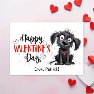 Niedliche Watercolor Black Puppy Happy Valentines Feiertagskarte