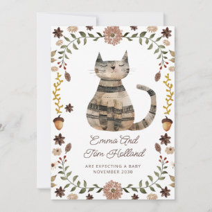 Niedliche Watercolor Cat Pregnance Ankündigung