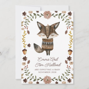 Niedliche Watercolor Fox Schwangerschaft Ankündigung