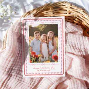Niedliche Watercolor Frame Hearts Bows Foto Valent Feiertagskarte