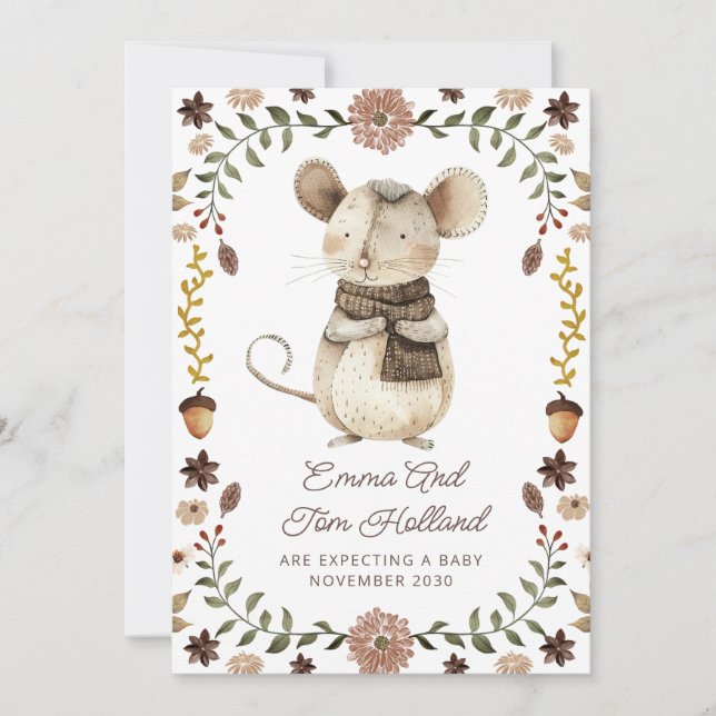 Niedliche Watercolor Maus Schwangerschaft Ankündigung (Vorderseite)
