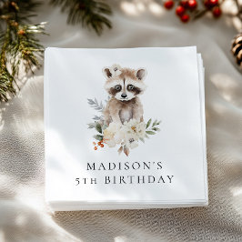 Niedliche Watercolor Raccoon Geburtstagsparty Serviette