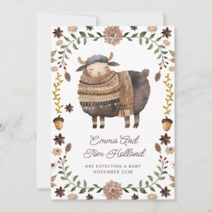 Niedliche Watercolor Sheep Schwangerschaft Ankündigung