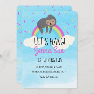 Niedliche Watercolor Sloth Rainbow Birthday Party Einladung