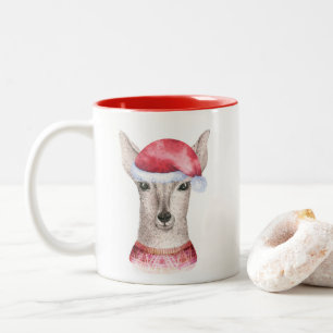 Niedliche Watercolor-Weihnachtsrotwild-Tasse Zweifarbige Tasse