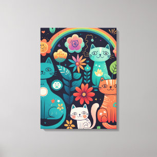 Niedliche weibliche farbenfrohe Boho Style Katzen Leinwanddruck