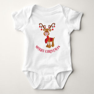 Niedliche Weihnachten 2020 Rentier Rudolph Face Ma Baby Strampler