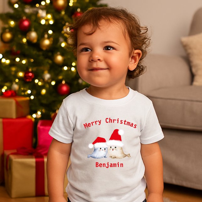 niedliche Weihnachten abstrakte Aquarellbaby-Siege Baby T-shirt (Von Creator hochgeladen)