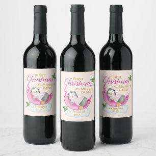 Niedliche Weihnachten als Mommy & Daddy Pink Pingu Weinetikett