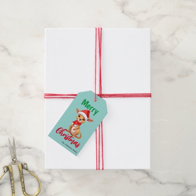 Niedliche Weihnachten Baby Kangaroo Santa Scarf Geschenkanhänger (Mit Garn)