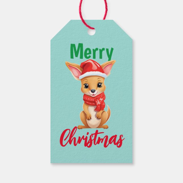 Niedliche Weihnachten Baby Kangaroo Santa Scarf Geschenkanhänger (Rückseite)