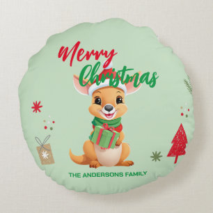 Niedliche Weihnachten Baby Kangaroo Santa Scarf Rundes Kissen