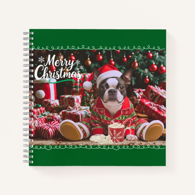 Niedliche Weihnachten Boston Terrier Pajamas Perso Notizbuch (Vorderseite)