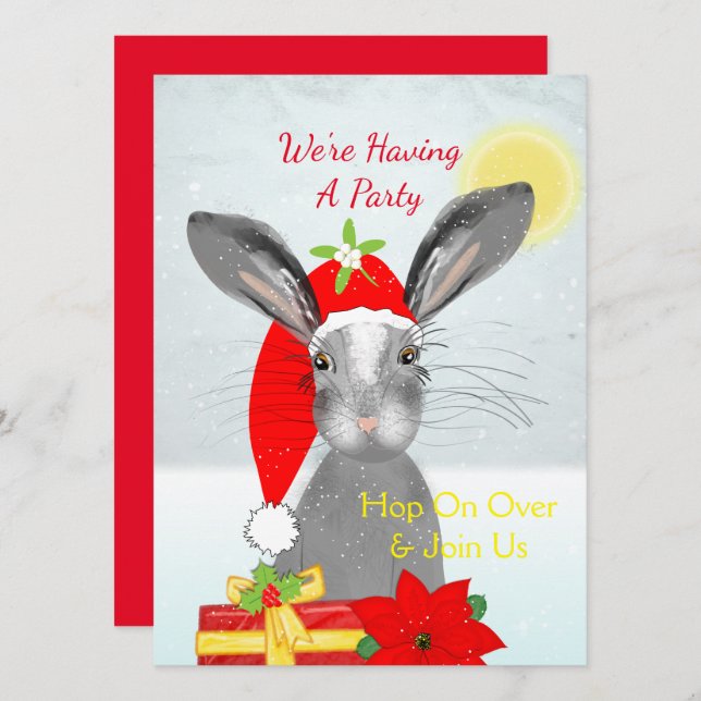 Niedliche Weihnachten Bunny Rabbit Peronised Einladung (Vorne/Hinten)