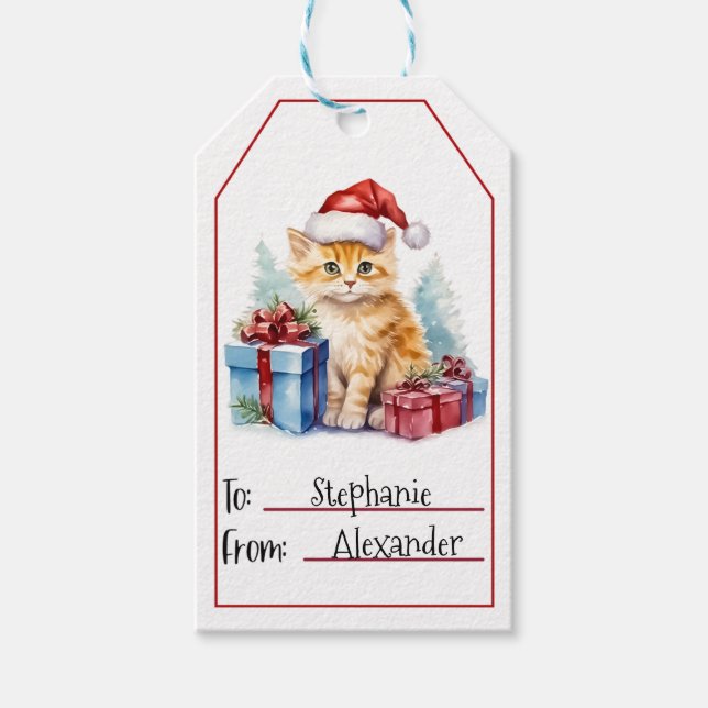 Niedliche Weihnachten der Katze (2) Geschenkanhänger (Vorderseite)