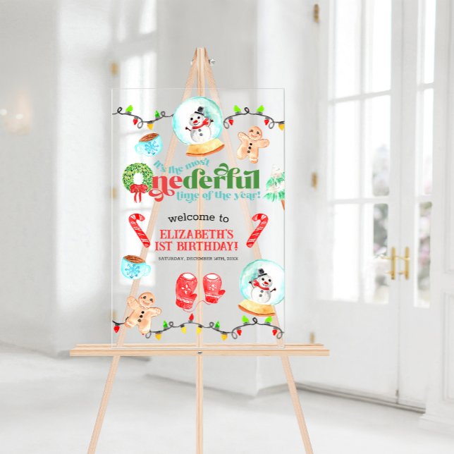 Niedliche Weihnachten Der schönste Geburtstag Acrylschild (Cute Christmas Most ONEDERFUL First Birthday Acrylic Sign)