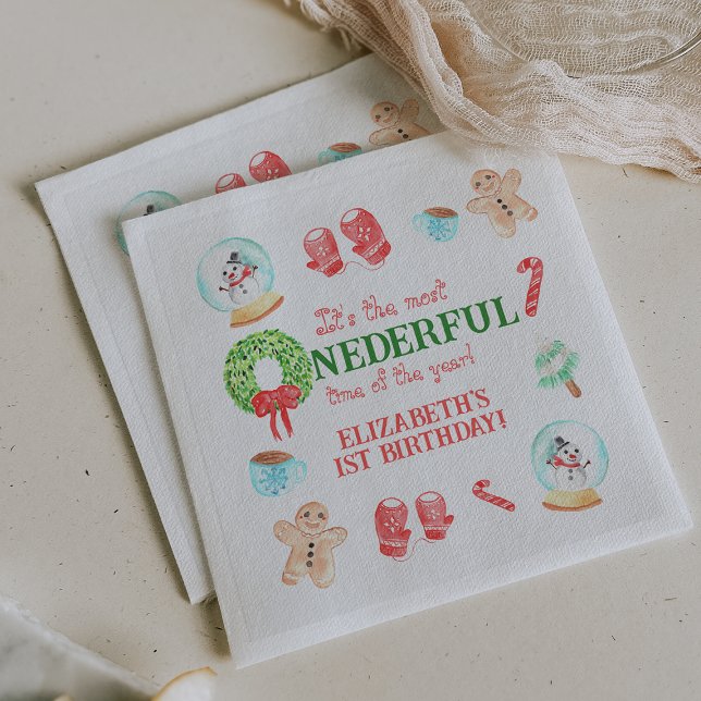 Niedliche Weihnachten Der schönste Geburtstag Serviette (Cute Christmas Most ONEDERFUL First Birthday Napkins)