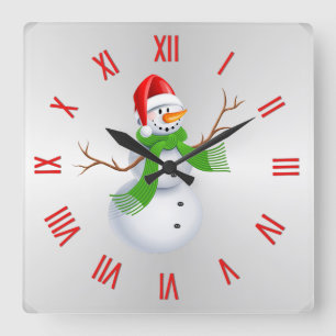 Niedliche Weihnachten des Schneemans mit römischen Quadratische Wanduhr