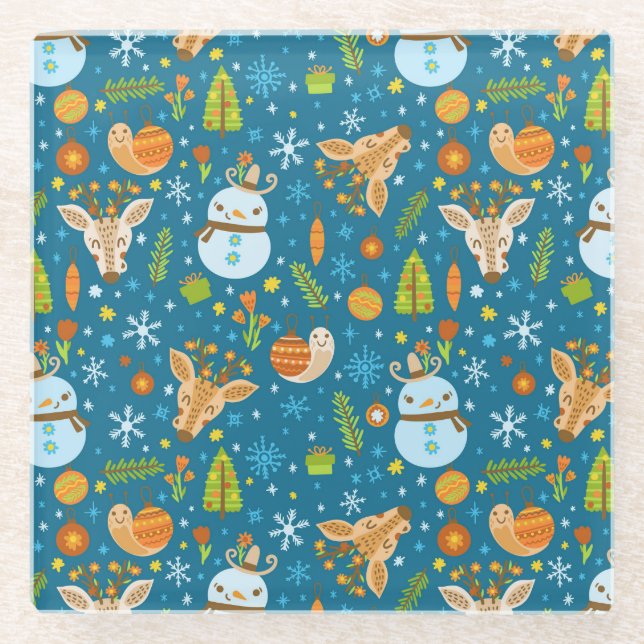 Niedliche Weihnachten Glasuntersetzer (Vorderseite)