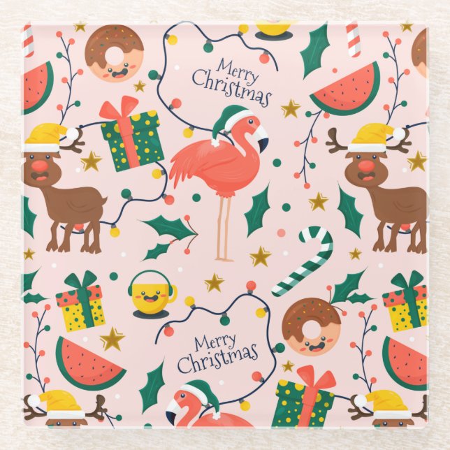 Niedliche Weihnachten Glasuntersetzer (Vorderseite)