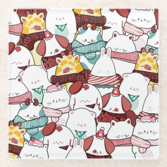 Niedliche Weihnachten Glasuntersetzer (Vorderseite)