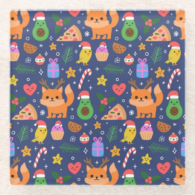 Niedliche Weihnachten Glasuntersetzer (Vorderseite)