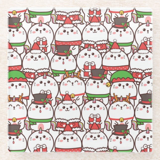 Niedliche Weihnachten Glasuntersetzer (Vorderseite)