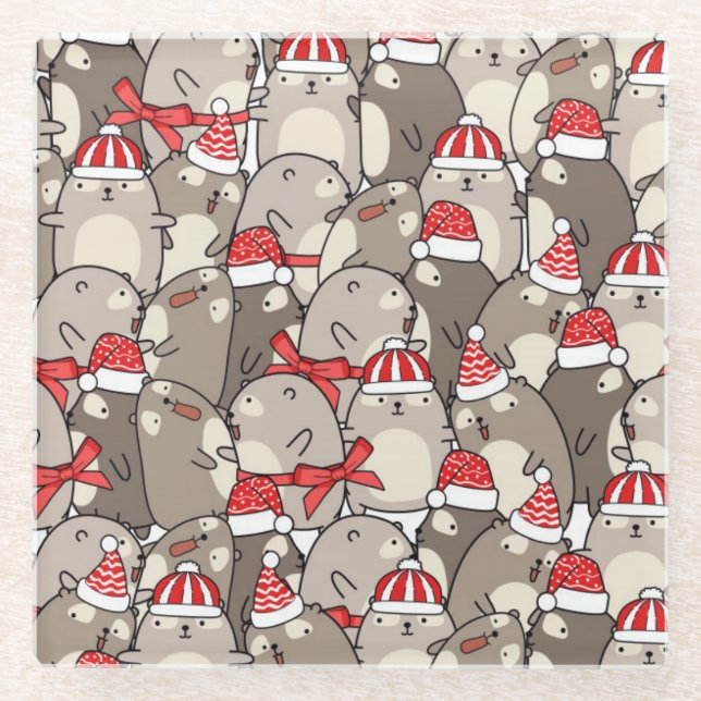 Niedliche Weihnachten Glasuntersetzer (Vorderseite)