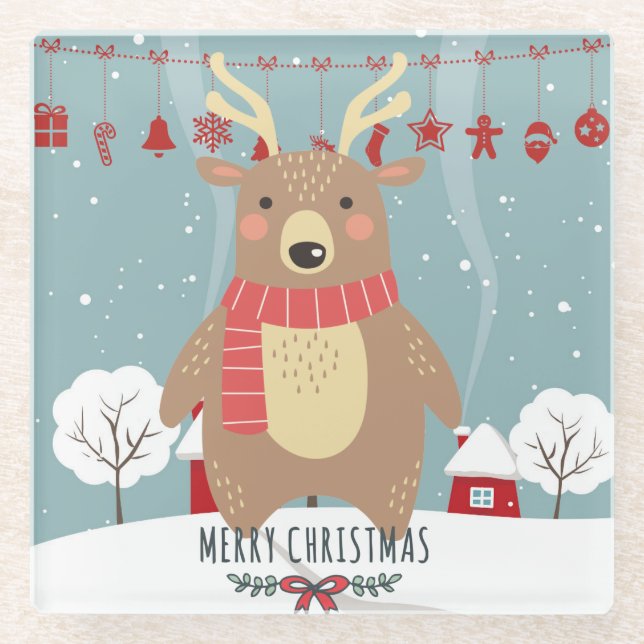 Niedliche Weihnachten Glasuntersetzer (Vorderseite)